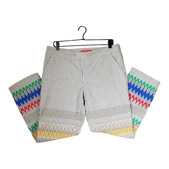 Cartonnier for Anthropology sz 12 Gray and White Stipe Embroidered Ankle Pants - Picture 3 of 12